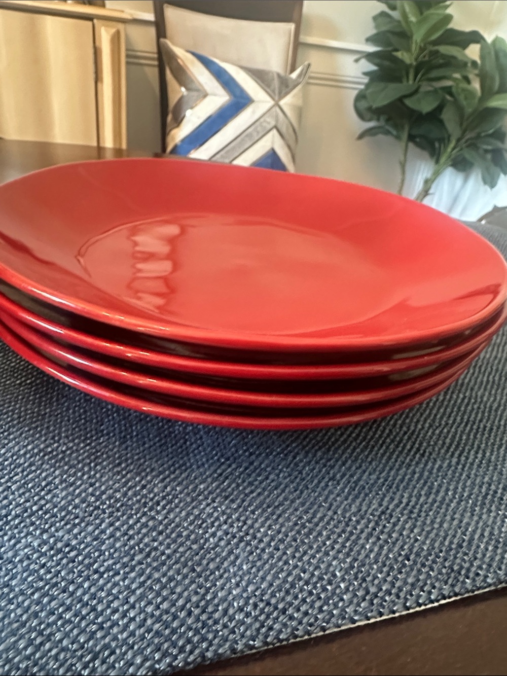 Crate & Barrel Set of 4 Red Dinner Plates